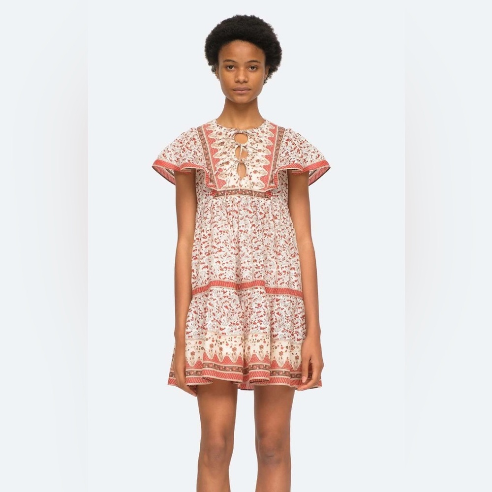 Sea New York Orange Ruffled Tiered Mini Sundress